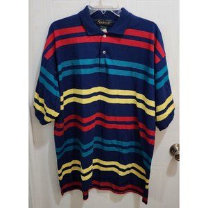 NWT Vintage Southport Blue Red Yellow Striped Polo Shirt Size XL USA Made Cotton